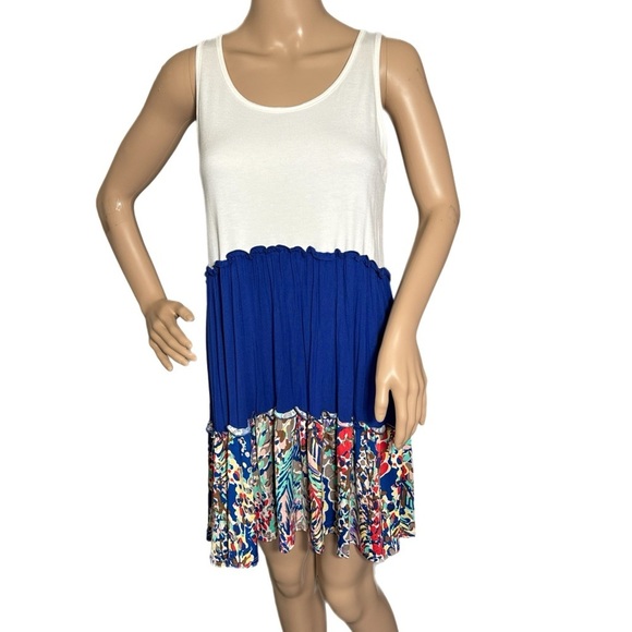 Beeson River Dress Ivory Color Block Royal Blue Floral Accent Sleeveless (S-XL) - Picture 6 of 12
